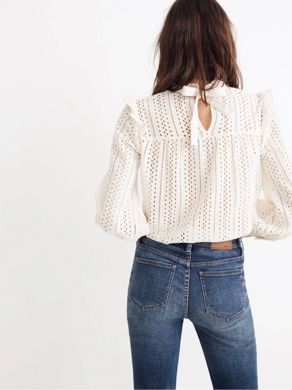 Madewell Eyelet Mockneck Ruffle Top in Cloud Lining